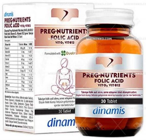 Dinamis Preg - Nutrients Folic Acid, Vit - D3, Vit - B12/Folik Asit, Vitamin D3, Vitamin B12 Iceren