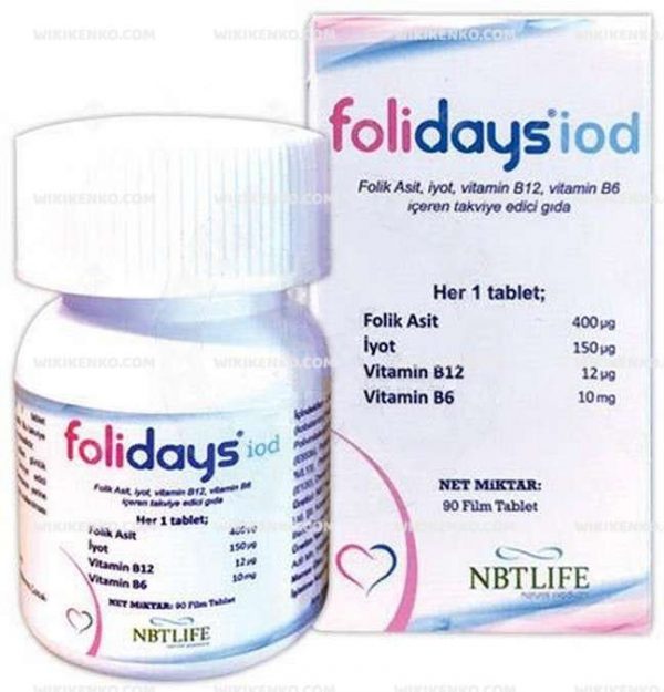 Folidays Iod Folik Asit, Iyot, Vitamin B12, Vitamin B6 Iceren Tablet Teg