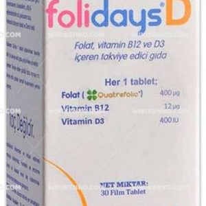 Folidays D Folat, Vitamin B12 Ve D3 Iceren Takviye Edici Gida