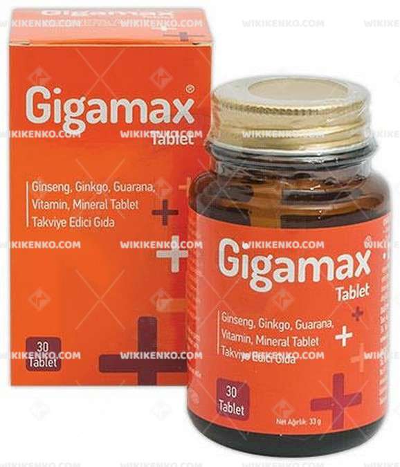 Gigamax Ginseng, Gingko, Guarana, Vitamin, Mineral Tablet Takviye Edici Gida