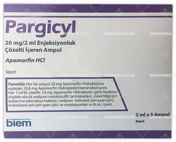 Pargicyl Injection Solution Iceren Ampul 20 Mg/2Ml