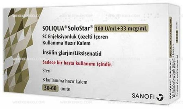 Soliqua Solostar Sc Injection Solution Iceren Kullanima Hazir Kalem 100 Iu/Ml+33 Mcg/Ml