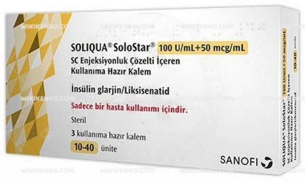 Soliqua Solostar Sc Injection Solution Iceren Kullanima Hazir Kalem 100 Iu/Ml+50 Mcg/Ml